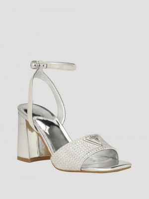 Guess Gelya Triangle Blocked Heels Zilver | GUESS-SN29766
