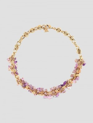 Guess Genuine Amethyst Stone and Gold-Tone Necklace Paars | GUESS-SN30247