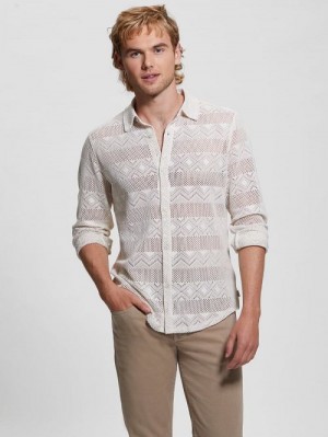 Guess Geo Crochet Shirt Wit | GUESS-SN31251