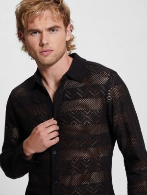 Guess Geo Crochet Shirt Zwart | GUESS-SN31222