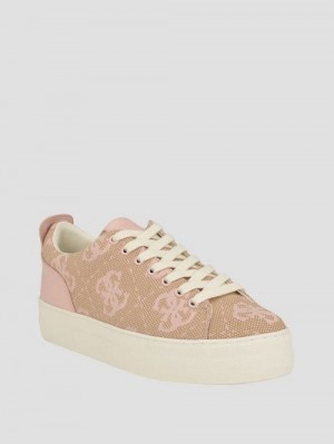 Guess Giaa Logo Print Low-Top Sneakers Beige | GUESS-SN29505