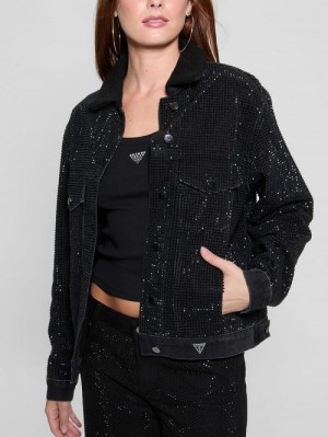 Guess Gilda Rhinestone Denim Jacket Zwart | GUESS-SN27931