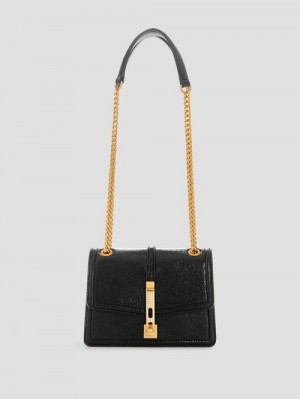 Guess Gilded Glamour Mini Convertible Crossbody Zwart | GUESS-SN28740