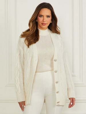Guess Ginny Cable-Knit Sweater Cardigan Wit | GUESS-SN27941