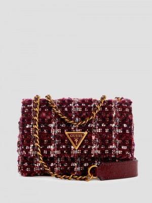 Guess Giully Mini Tweed Convertible Crossbody Rood | GUESS-SN28847