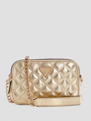 Guess Giully Quilted Camera Crossbody Goud | GUESS-SN28997
