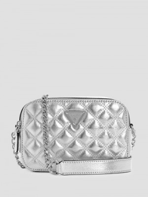 Guess Giully Quilted Camera Crossbody Zilver | GUESS-SN28954