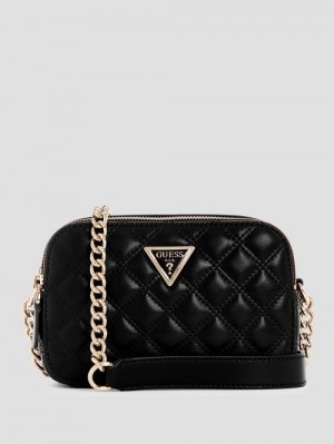 Guess Giully Quilted Camera Crossbody Zwart | GUESS-SN28779