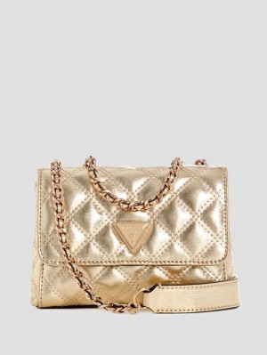 Guess Giully Quilted Mini Crossbody Goud | GUESS-SN28998