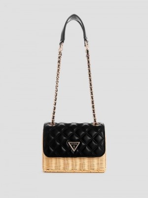 Guess Giully Straw Convertible Crossbody Zwart | GUESS-SN28810