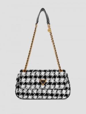 Guess Giully Tweed Convertible Crossbody Zwart | GUESS-SN28830