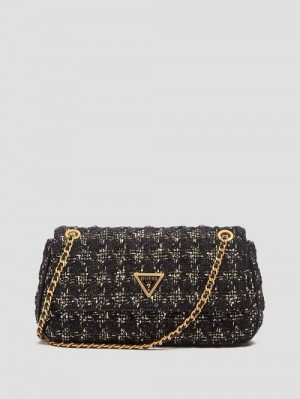 Guess Giully Tweed Convertible Crossbody Zwart | GUESS-SN28853