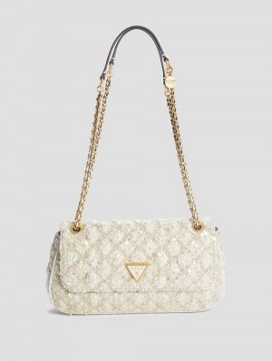Guess Giully Tweed Convertible Crossbody Roze | GUESS-SN28863
