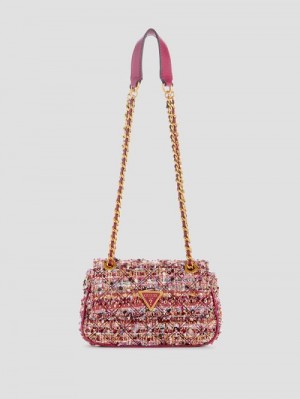 Guess Giully Tweed Mini Convertible Crossbody Paars | GUESS-SN28833