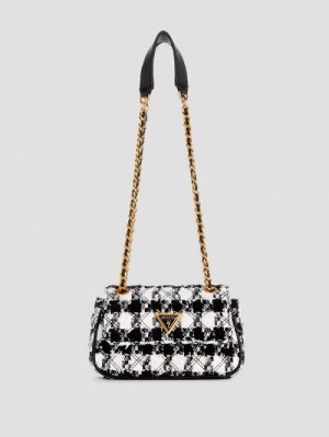 Guess Giully Tweed Mini Convertible Crossbody Zwart | GUESS-SN28884