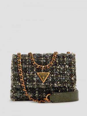 Guess Giully Tweed Mini Convertible Crossbody Groen | GUESS-SN28995