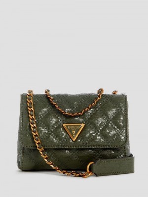 Guess Giully Tweed Mini Convertible Crossbody Groen | GUESS-SN29036