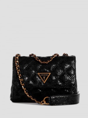 Guess Giully Tweed Mini Convertible Crossbody Zwart | GUESS-SN29045