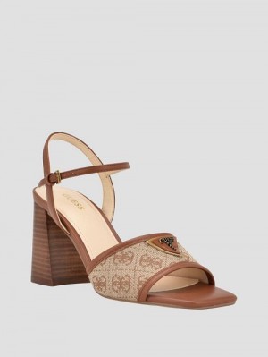 Guess Glaven Open-Toe Block Heels Bruin | GUESS-SN29634