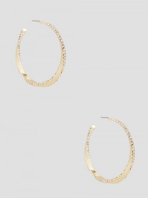 Guess Gold-Plated Rhinestone Twisted Hoop Earrings Goud | GUESS-SN30313