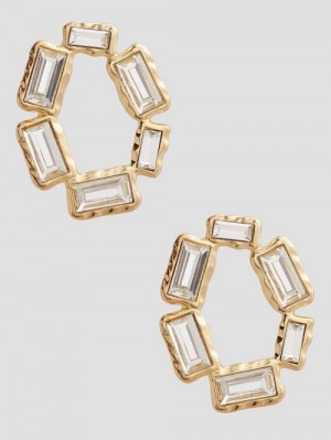 Guess Gold-Tone Baguette Open Earrings Goud | GUESS-SN30311