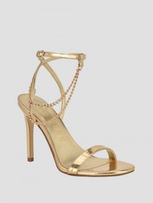 Guess Gold-Tone Chain Strap Heels Goud | GUESS-SN29736