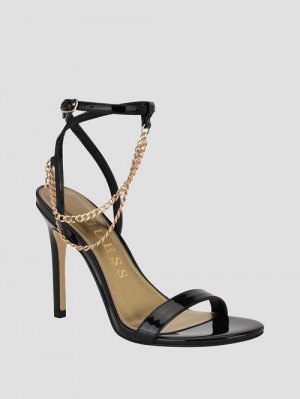 Guess Gold-Tone Chain Strap Heels Zwart | GUESS-SN29858