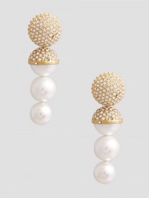Guess Gold-Tone Crystal Ball and Faux Pearl Drop Earring Goud | GUESS-SN30275