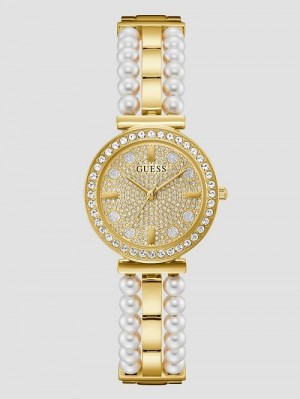 Guess Gold-Tone Diamond and Pearl Analog Watch Goud | GUESS-SN29999