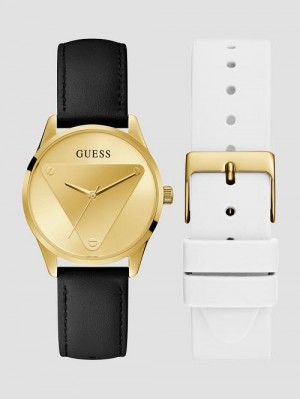 Guess Gold-Tone Emblem Analog Watch with Strap Set Multi | GUESS-SN29982