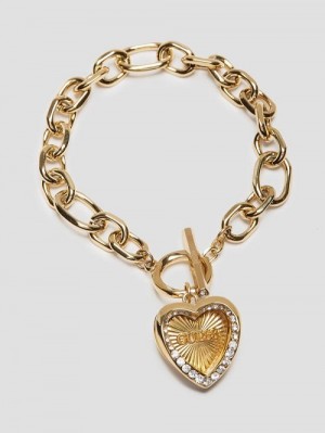 Guess Gold-Tone Heart T-Bar Chain Bracelet Goud | GUESS-SN30251