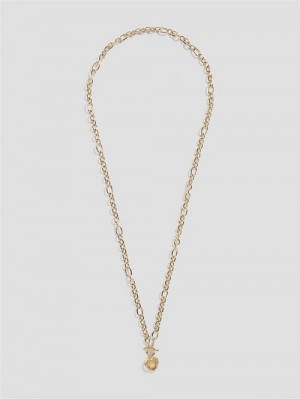 Guess Gold-Tone Heart T-Bar Chain Necklace Goud | GUESS-SN30248