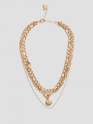 Guess Gold-Tone Logo Charm Layered Necklace Goud | GUESS-SN30263