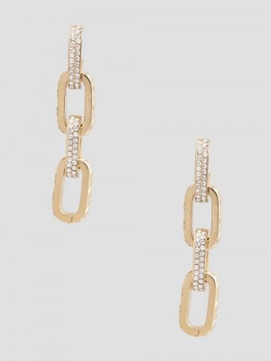 Guess Gold-Tone Matelassé and Pavé Link Earrings Goud | GUESS-SN30276