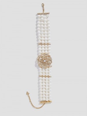 Guess Gold-Tone Mother of Pearl Peony Choker Goud | GUESS-SN30246