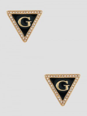 Guess Gold-Tone and Black G Triangle Earrings Zwart | GUESS-SN30288
