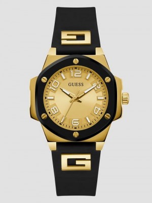 Guess Gold-Tone and Black Silicone Analog Watch Zwart | GUESS-SN30000