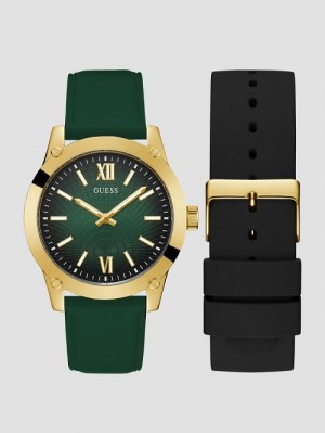 Guess Gold-Tone and Green Analog Watch Box Set Groen | GUESS-SN31619