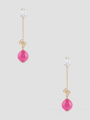 Guess Gold-Tone and Ruby Bubble Drop Earrings Roze | GUESS-SN30292