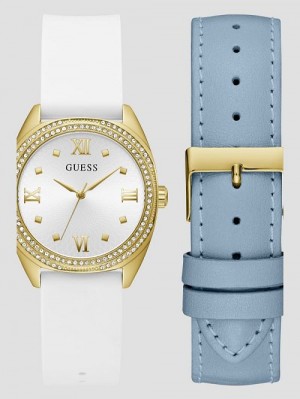 Guess Gold-Tone and White Analog Watch Box Set Goud | GUESS-SN29968