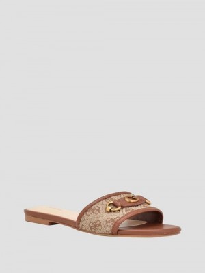 Guess Hammi Logo Slide Sandals Bruin | GUESS-SN29691