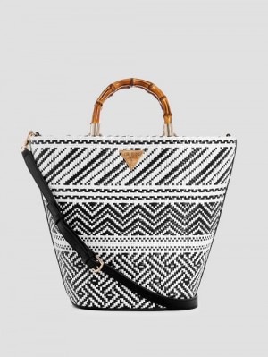 Guess Happyland Straw Tote Zwart | GUESS-SN28762