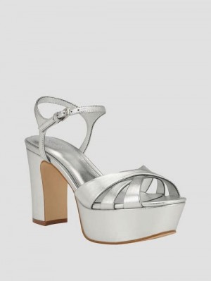 Guess Haylo Crisscross Platform Block Heels Zilver | GUESS-SN29774
