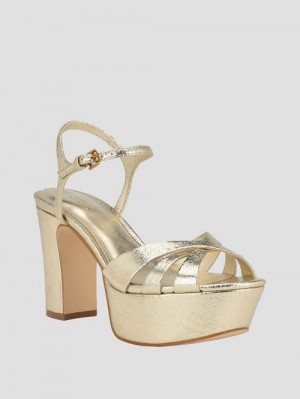 Guess Haylo Crisscross Platform Block Heels Goud | GUESS-SN29811