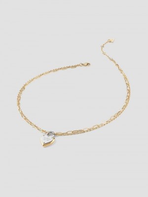 Guess Heart Lock Pendant Necklace Goud | GUESS-SN30253