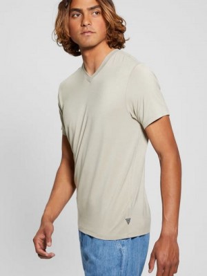 Guess Heavy Jersey V-Neck Tee Beige | GUESS-SN30516