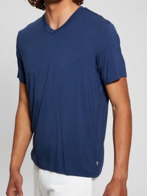 Guess Heavy Jersey V-Neck Tee Blauw | GUESS-SN30495