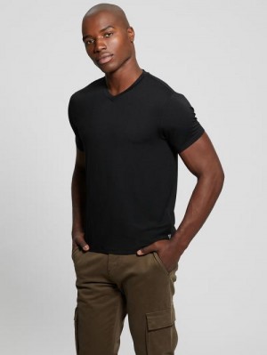 Guess Heavy Jersey V-Neck Tee Zwart | GUESS-SN30496