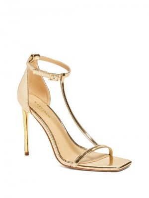 Guess Heeled T-Strap Sandal Goud | GUESS-SN29806