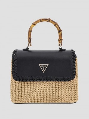 Guess Heloisa Straw Crossbody Zwart | GUESS-SN28817